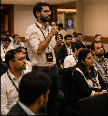 Delegate asking a question during a session